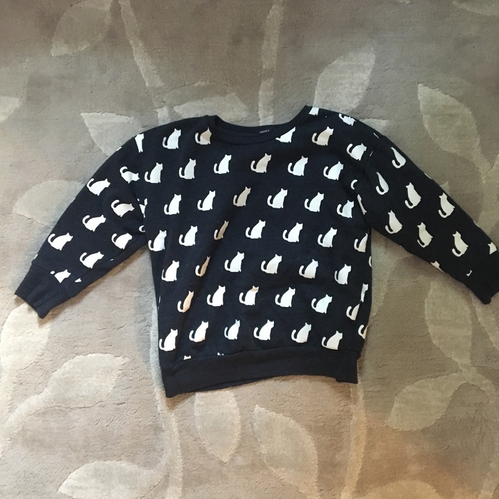 Black Sweater with a White Cat Pattern